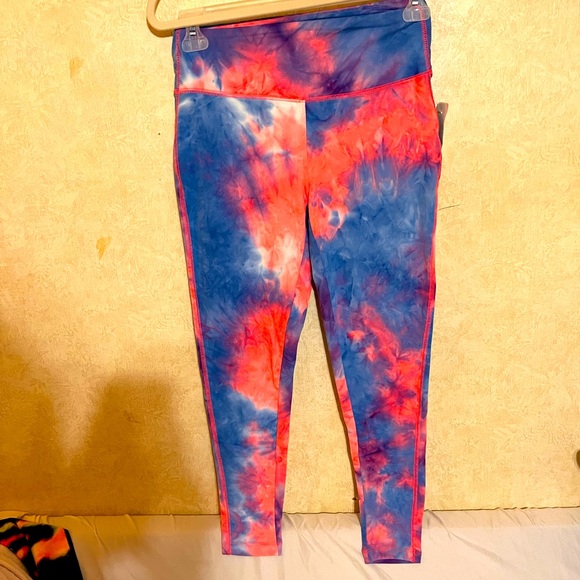Zenana Pink/Blue Tie Dye Microfiber Full Length Leggings - Picture 1 of 4